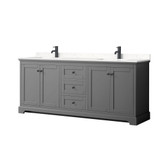 Wyndham WCV232380DGBC2UNSMXX Avery 80 Inch Double Bathroom Vanity in Dark Gray, Carrara Cultured Marble Countertop, Undermount Square Sinks, Matte Black Trim