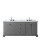 Wyndham WCV232380DGBCMUNOMXX Avery 80 Inch Double Bathroom Vanity in Dark Gray, White Carrara Marble Countertop, Undermount Oval Sinks, Matte Black Trim