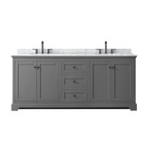Wyndham WCV232380DGBCMUNOMXX Avery 80 Inch Double Bathroom Vanity in Dark Gray, White Carrara Marble Countertop, Undermount Oval Sinks, Matte Black Trim