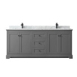 Wyndham WCV232380DGBCMUNSMXX Avery 80 Inch Double Bathroom Vanity in Dark Gray, White Carrara Marble Countertop, Undermount Square Sinks, Matte Black Trim