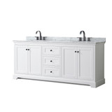 Wyndham WCV232380DWBCMUNOMXX Avery 80 Inch Double Bathroom Vanity in White, White Carrara Marble Countertop, Undermount Oval Sinks, Matte Black Trim