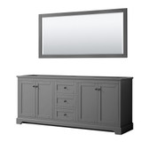 Wyndham WCV232380DGBCXSXXM70 Avery 80 Inch Double Bathroom Vanity in Dark Gray, No Countertop, No Sinks, Matte Black Trim, 70 Inch Mirror