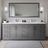 Wyndham WCF292984DKGWCUNSM70 Miranda 84 Inch Double Bathroom Vanity in Dark Gray, White Cultured Marble Countertop, Undermount Square Sinks, Brushed Nickel Trim, 70 Inch Mirror