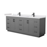 Wyndham WCF292984DGBWCUNSMXX Miranda 84 Inch Double Bathroom Vanity in Dark Gray, White Cultured Marble Countertop, Undermount Square Sinks, Matte Black Trim