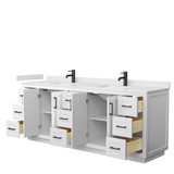 Wyndham WCF292984DWBWCUNSMXX Miranda 84 Inch Double Bathroom Vanity in White, White Cultured Marble Countertop, Undermount Square Sinks, Matte Black Trim