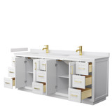 Wyndham WCF292984DWGWCUNSMXX Miranda 84 Inch Double Bathroom Vanity in White, White Cultured Marble Countertop, Undermount Square Sinks, Brushed Gold Trim