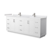 Wyndham WCF292984DWHWCUNSMXX Miranda 84 Inch Double Bathroom Vanity in White, White Cultured Marble Countertop, Undermount Square Sinks, Brushed Nickel Trim