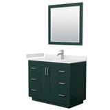 Wyndham WCF292942SGEWCUNSM34 Miranda 42 Inch Single Bathroom Vanity in Green, White Cultured Marble Countertop, Undermount Square Sink, Brushed Nickel Trim, 34 Inch Mirror