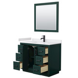 Wyndham  WCF292942SGKWCUNSM34 Miranda 42 Inch Single Bathroom Vanity in Green, White Cultured Marble Countertop, Undermount Square Sink, Matte Black Trim, 34 Inch Mirror