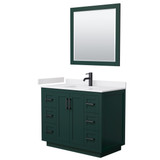 Wyndham WCF292942SGKWCUNSM34 Miranda 42 Inch Single Bathroom Vanity in Green, White Cultured Marble Countertop, Undermount Square Sink, Matte Black Trim, 34 Inch Mirror