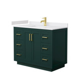 Wyndham WCF292942SGDWCUNSMXX Miranda 42 Inch Single Bathroom Vanity in Green, White Cultured Marble Countertop, Undermount Square Sink, Brushed Gold Trim