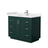 Wyndham WCF292942SGEWCUNSMXX Miranda 42 Inch Single Bathroom Vanity in Green, White Cultured Marble Countertop, Undermount Square Sink, Brushed Nickel Trim