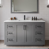 Wyndham WCF292954SGBC2UNSM46 Miranda 54 Inch Single Bathroom Vanity in Dark Gray, Carrara Cultured Marble Countertop, Undermount Square Sink, Matte Black Trim, 46 Inch Mirror