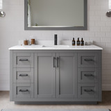 Wyndham WCF292954SGBWCUNSM46 Miranda 54 Inch Single Bathroom Vanity in Dark Gray, White Cultured Marble Countertop, Undermount Square Sink, Matte Black Trim, 46 Inch Mirror