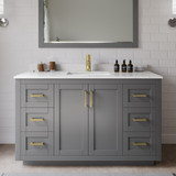 Wyndham WCF292954SGGC2UNSM46 Miranda 54 Inch Single Bathroom Vanity in Dark Gray, Carrara Cultured Marble Countertop, Undermount Square Sink, Brushed Gold Trim, 46 Inch Mirror