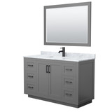 Wyndham WCF292954SGBCMUNSM46 Miranda 54 Inch Single Bathroom Vanity in Dark Gray, White Carrara Marble Countertop, Undermount Square Sink, Matte Black Trim, 46 Inch Mirror