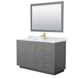 Wyndham WCF292954SGGCMUNSM46 Miranda 54 Inch Single Bathroom Vanity in Dark Gray, White Carrara Marble Countertop, Undermount Square Sink, Brushed Gold Trim, 46 Inch Mirror