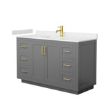Wyndham WCF292954SGGC2UNSMXX Miranda 54 Inch Single Bathroom Vanity in Dark Gray, Carrara Cultured Marble Countertop, Undermount Square Sink, Brushed Gold Trim