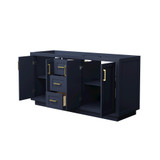 Wyndham WCF292966DBLCXSXXMXX Miranda 66 Inch Double Bathroom Vanity in Dark Blue, No Countertop, No Sink, Brushed Gold Trim
