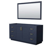 Wyndham WCF292966SBLCXSXXM58 Miranda 66 Inch Single Bathroom Vanity in Dark Blue, No Countertop, No Sink, Brushed Gold Trim, 58 Inch Mirror