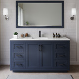 Wyndham WCF292966SBBC2UNSM58 Miranda 66 Inch Single Bathroom Vanity in Dark Blue, Carrara Cultured Marble Countertop, Undermount Square Sink, Matte Black Trim, 58 Inch Mirror Wyndham WCF292966SBBC2UNSM58 Miranda 66 Inch Single Bathroom Vanity in Dark Blue, Carrara Cultured Marble Countertop, Undermount Square Sink, Matte Black Trim, 58 Inch Mirror