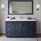 Wyndham WCF292966SBLWCUNSM58 Miranda 66 Inch Single Bathroom Vanity in Dark Blue, White Cultured Marble Countertop, Undermount Square Sink, Brushed Gold Trim, 58 Inch Mirror