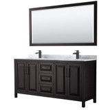 Wyndham WCV252572DEBCMUNSM70 Daria 72 Inch Double Bathroom Vanity in Dark Espresso, White Carrara Marble Countertop, Undermount Square Sinks, Matte Black Trim, 70 Inch Mirror