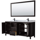 Wyndham WCV252572DEBCMUNSM70 Daria 72 Inch Double Bathroom Vanity in Dark Espresso, White Carrara Marble Countertop, Undermount Square Sinks, Matte Black Trim, 70 Inch Mirror