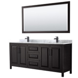 Wyndham WCV252580DEBCMUNSM70 Daria 80 Inch Double Bathroom Vanity in Dark Espresso, White Carrara Marble Countertop, Undermount Square Sinks, Matte Black Trim, 70 Inch Mirror