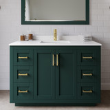 Wyndham WCF292948SGDWCUNSMXX Miranda 48 Inch Single Bathroom Vanity in Green, White Cultured Marble Countertop, Undermount Square Sink, Brushed Gold Trim