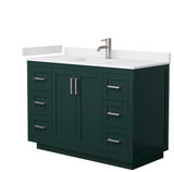 Wyndham WCF292948SGEWCUNSMXX Miranda 48 Inch Single Bathroom Vanity in Green, White Cultured Marble Countertop, Undermount Square Sink, Brushed Nickel Trim
