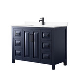 Wyndham WCV252548SBBWCUNSMXX Daria 48 Inch Single Bathroom Vanity in Dark Blue, White Cultured Marble Countertop, Undermount Square Sink, Matte Black Trim