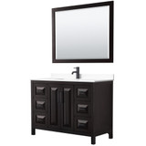 Wyndham WCV252548SEBWCUNSM46 Daria 48 Inch Single Bathroom Vanity in Dark Espresso, White Cultured Marble Countertop, Undermount Square Sink, Matte Black Trim, 46 Inch Mirror