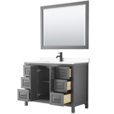 Wyndham WCV252548SGBWCUNSM46 Daria 48 Inch Single Bathroom Vanity in Dark Gray, White Cultured Marble Countertop, Undermount Square Sink, Matte Black Trim, 46 Inch Mirror