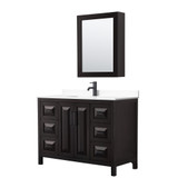 Wyndham WCV252548SEBWCUNSMED Daria 48 Inch Single Bathroom Vanity in Dark Espresso, White Cultured Marble Countertop, Undermount Square Sink, Matte Black Trim, Medicine Cabinet