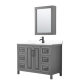 Wyndham WCV252548SGBWCUNSMED Daria 48 Inch Single Bathroom Vanity in Dark Gray, White Cultured Marble Countertop, Undermount Square Sink, Matte Black Trim, Medicine Cabinet