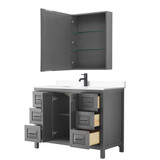 Wyndham WCV252548SGBWCUNSMED Daria 48 Inch Single Bathroom Vanity in Dark Gray, White Cultured Marble Countertop, Undermount Square Sink, Matte Black Trim, Medicine Cabinet