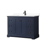 Wyndham WCV232348SBBWCUNSMXX Avery 48 Inch Single Bathroom Vanity in Dark Blue, White Cultured Marble Countertop, Undermount Square Sink, Matte Black Trim Wyndham WCV232348SBBWCUNSMXX Avery 48 Inch Single Bathroom Vanity in Dark Blue, White Cultured Marble Countertop, Undermount Square Sink, Matte Black Trim