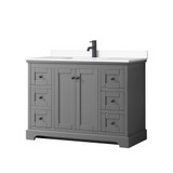 Wyndham WCV232348SGBWCUNSMXX Avery 48 Inch Single Bathroom Vanity in Dark Gray, White Cultured Marble Countertop, Undermount Square Sink, Matte Black Trim