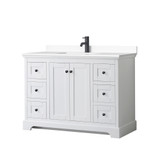 Wyndham WCV232348SWBWCUNSMXX Avery 48 Inch Single Bathroom Vanity in White, White Cultured Marble Countertop, Undermount Square Sink, Matte Black Trim Wyndham WCV232348SWBWCUNSMXX Avery 48 Inch Single Bathroom Vanity in White, White Cultured Marble Countertop, Undermount Square Sink, Matte Black Trim