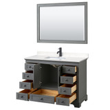Wyndham WCS202048SGBC2UNSM46 Deborah 48 Inch Single Bathroom Vanity in Dark Gray, Carrara Cultured Marble Countertop, Undermount Square Sink, Matte Black Trim, 46 Inch Mirror
