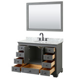 Wyndham WCS202048SGBCMUNOM46 Deborah 48 Inch Single Bathroom Vanity in Dark Gray, White Carrara Marble Countertop, Undermount Oval Sink, Matte Black Trim, 46 Inch Mirror