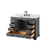 Wyndham WCS202048SGBCMUNSMXX Deborah 48 Inch Single Bathroom Vanity in Dark Gray, White Carrara Marble Countertop, Undermount Square Sink, Matte Black Trim
