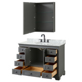 Wyndham WCS202048SGBCMUNOMED Deborah 48 Inch Single Bathroom Vanity in Dark Gray, White Carrara Marble Countertop, Undermount Oval Sink, Matte Black Trim, Medicine Cabinet