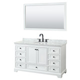Wyndham WCS202060SWBCMUNOM58 Deborah 60 Inch Single Bathroom Vanity in White, White Carrara Marble Countertop, Undermount Oval Sink, Matte Black Trim, 58 Inch Mirror