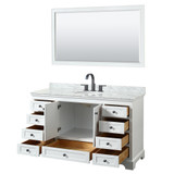 Wyndham WCS202060SWBCMUNOM58 Deborah 60 Inch Single Bathroom Vanity in White, White Carrara Marble Countertop, Undermount Oval Sink, Matte Black Trim, 58 Inch Mirror