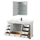 Wyndham WCS202060SWBC2UNSMED Deborah 60 Inch Single Bathroom Vanity in White, Carrara Cultured Marble Countertop, Undermount Square Sink, Matte Black Trim, Medicine Cabinet