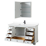 Wyndham WCS202060SWBWCUNSMED Deborah 60 Inch Single Bathroom Vanity in White, White Cultured Marble Countertop, Undermount Square Sink, Matte Black Trim, Medicine Cabinet