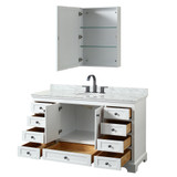 Wyndham WCS202060SWBCMUNOMED Deborah 60 Inch Single Bathroom Vanity in White, White Carrara Marble Countertop, Undermount Oval Sink, Matte Black Trim, Medicine Cabinet