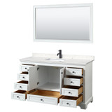 Wyndham WCS202060SWBC2UNSM58 Deborah 60 Inch Single Bathroom Vanity in White, Carrara Cultured Marble Countertop, Undermount Square Sink, Matte Black Trim, 58 Inch Mirror